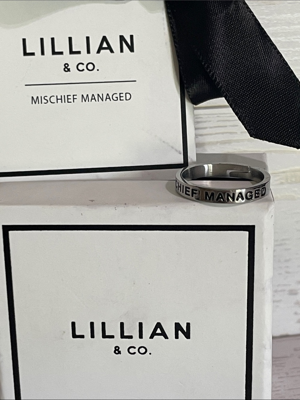NWT Lillian & Co. Stainless Steel Harry Potter Mischief Managed Adjustable Ring
